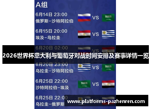 2026世界杯意大利与葡萄牙对战时间安排及赛事详情一览