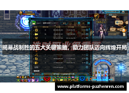揭幕战制胜的五大关键策略，助力团队迈向辉煌开局