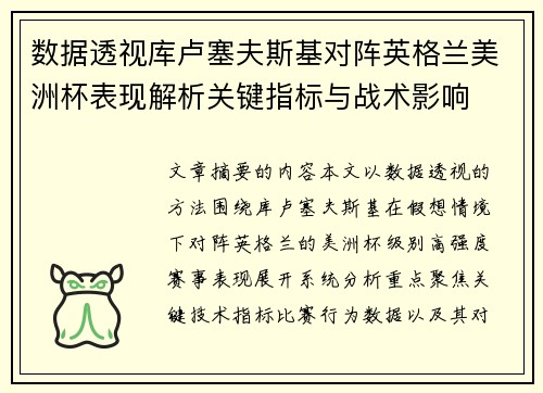 数据透视库卢塞夫斯基对阵英格兰美洲杯表现解析关键指标与战术影响